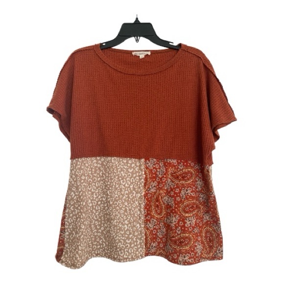 Women's Boho Colorblock Knit Top Terracotta and Beige Size Medium - Picture 1 of 5